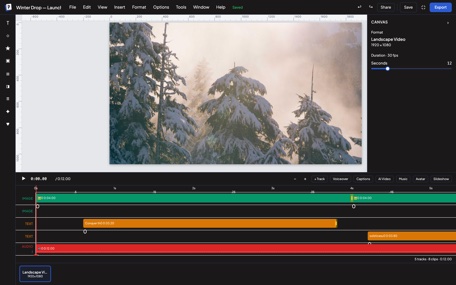 Postmill Designer — a video on the canvas over a real 5-track editing timeline