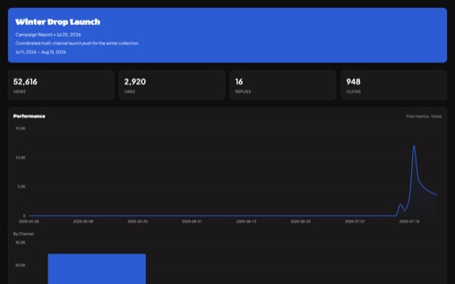 Campaign Report: Winter Drop Launch — 52,616 views, 2,920 likes, goals at 100%